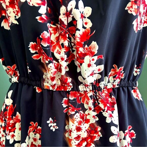 Elle Navy Blue Pink Floral Cherry Blossom Sleeveless Dress Size Small - Picture 4 of 11